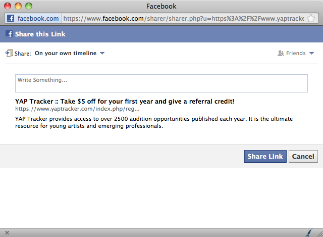 YAP Tracker Facebook popup